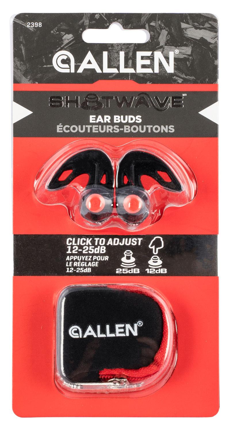  Allen 2398 Shotwave Ear Buds Silicone 12- 25 Db In The Ear Black/Red Adult