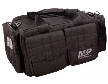 M&P Accessories 110023 Officer Tactical Range Bag made of Nylon with Black Finish, Accessory Pocket, Padded Ammo Bag, Carry Strap & Single Handgun Case 18