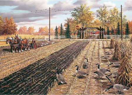 River's Edge Products 1000 Piece Puzzle, Jigsaw Puzzle in Tin Unique Outdoor Fall Puzzle, 28 by 20 Inches, Fall Plowing