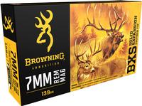 Browning Ammo B192400071 BXS Big Game & Deer 7mm Rem Mag 139 gr Lead Free Solid Expansion Polymer Tip 20 Per Box/10 Cs