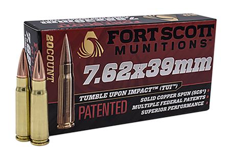 Fort Scott Munitions 762X39117SCV Tumble Upon Impact (TUI) Rifle 7.62x39mm 117 gr Solid Copper Spun (SCS) 20 Per Box/ 10 Cs