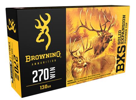 Browning Ammo B192402701 BXS Big Game & Deer 270 Win 130 gr Lead Free Solid Expansion Polymer Tip 20 Per Box/10 Cs