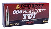 Fort Scott Munitions 300115SCV Tumble Upon Impact (TUI) Rifle 300 Blackout 115 gr 2219 fps Solid Copper Spun (SCS) 20 Bx/25 Cs