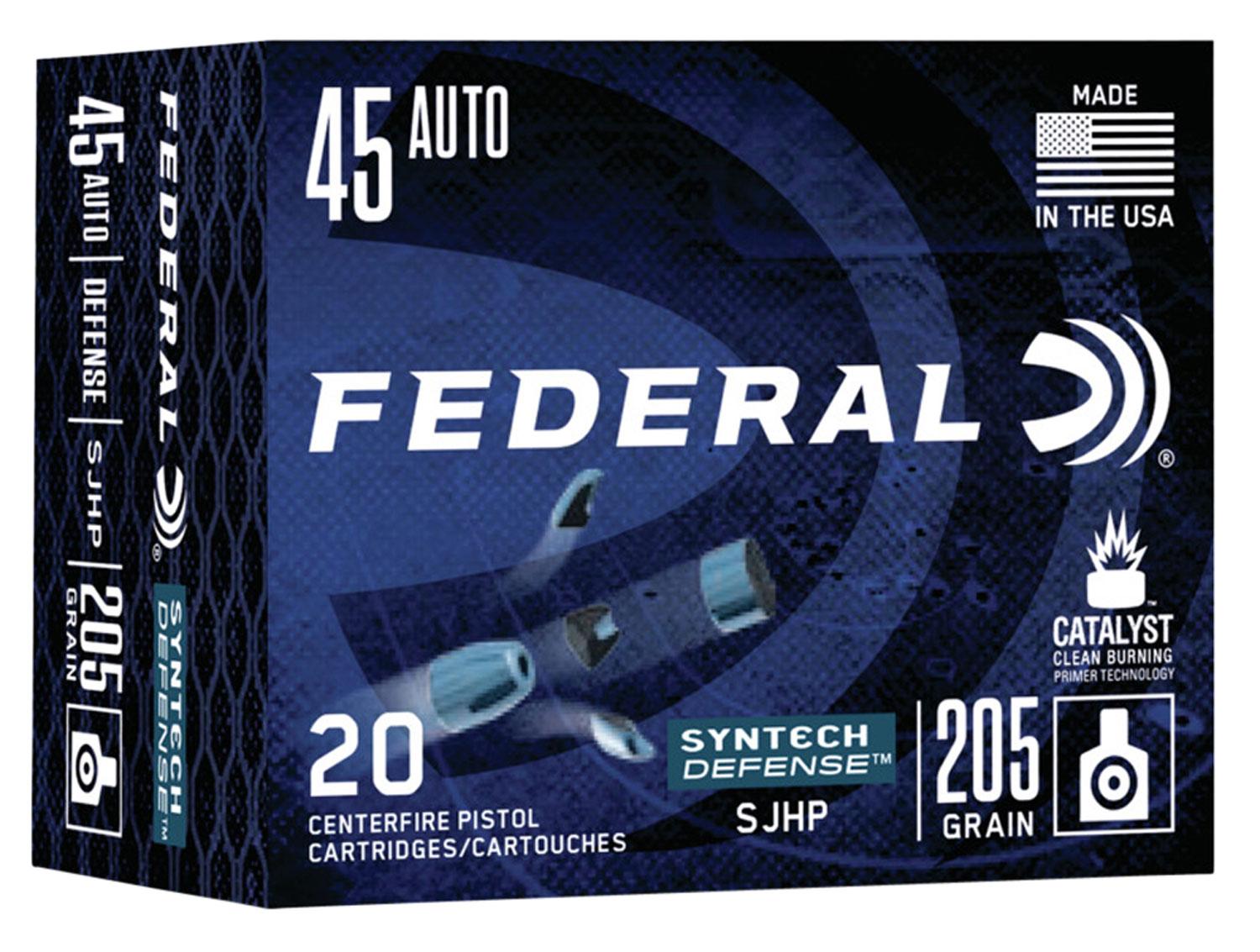 Federal S45sjt1 Syntech Defense Handgun 45 Acp 205 Gr Segmented Jacketed Hollow Point (Sjhp) 20 Per Box/10 Cs