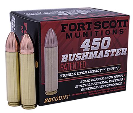 Fort Scott Munitions 450BM250SCV Tumble Upon Impact (TUI) Rifle 450 Bushmaster 250 gr Solid Copper Spun (SCS) 20 Per Box/ 10 Cs