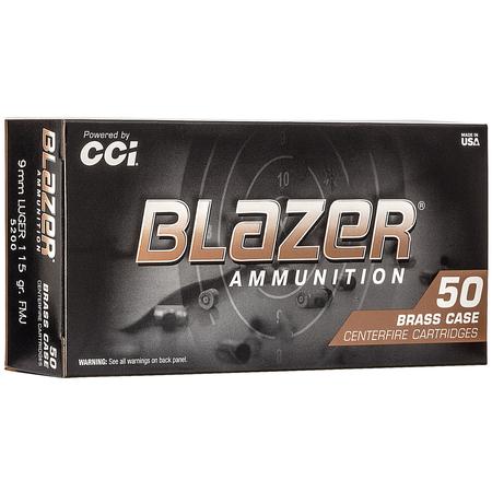 CCI Blazer Brass Full Metal Jacket 9mm Ammo 115 gr 50 Round Box